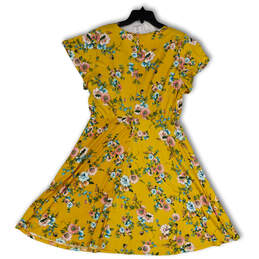 NWT Womens Yellow Floral Surplice Neck Pullover Fit & Flare Dress Size 1X alternative image