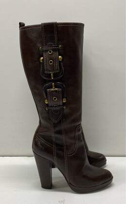 Frye Heidi Buckle Leather Platform Boots Brown 8.5