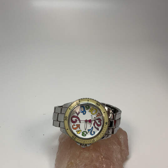 Designer Betsey Johnson Silver-Tone Stainless Steel Round Analog Wristwatch image number 2