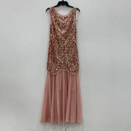 NWT Womens Pink Sequin Sleeveless Round Neck Back Zip Maxi Dress Size M