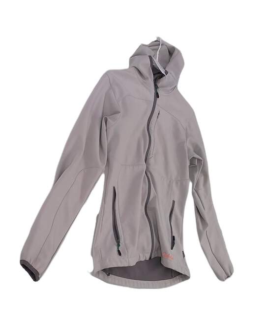 Womens Gray Long Sleeve Full Zip Hooded Windbreaker Jacket Size Small image number 3