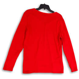 Womens Red Knitted Dotted Long Sleeve V-Neck Pullover Sweater Size Large alternative image