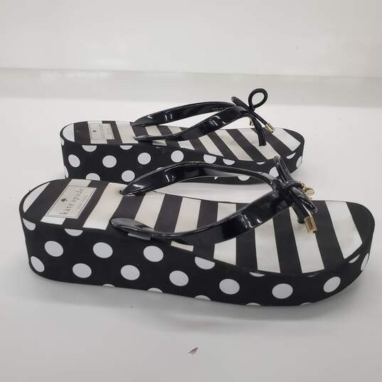 Kate Spade Women's Black White Polka Dot Stripe Platform Thong Flip Flops Size 7M image number 4