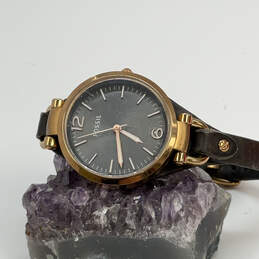 Designer Fossil ES3077 Gold-Tone Leather Strap Round Dial Analog Wristwatch
