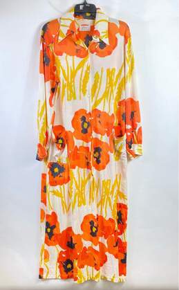 Vera For Formfit Rogers Women Orange Print Maxi Shirt Dress L