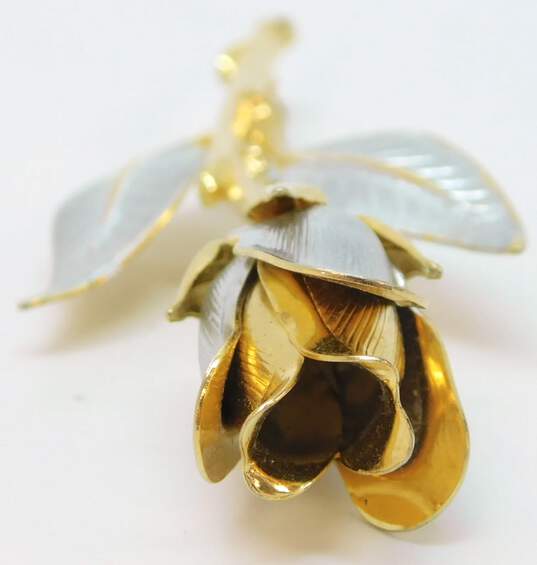 Multi Color Enamel Gold Tone Flowers & Leaves Brooches image number 7
