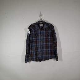 Mens Plaid Chest Pockets Long Sleeve Collared Button-Up Shirt Size Large