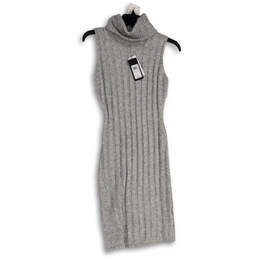 NWT Womens Gray Turtleneck Sleeveless Ribbed Sweater Dress Size Small