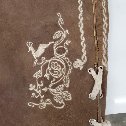 Lederhosen Embroidered Bavarian Brown Leather Trachten Size 58 image number 5