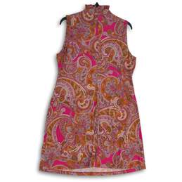 Womens Pink Orange Paisley Henley Neck Sleeveless Shift Dress Size 14 alternative image