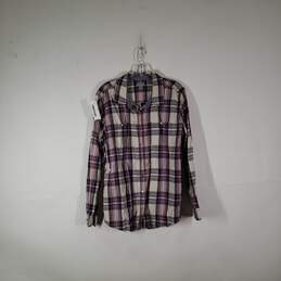 Womens Plaid Long Sleeve Chest Pockets Collared Button-Up Shirt Size XL 16/18