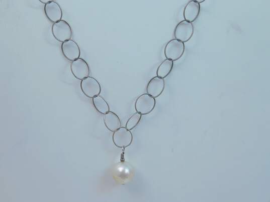 Romantic Sterling Silver Faux Pearl Necklaces Ring & Earrings w/ Chain Bracelet 20.0g image number 3