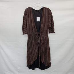 Zara Copper & Black Shimmer Striped Wrap Dress WM Size S NWT
