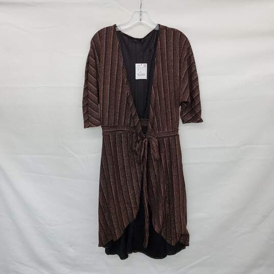 Zara Copper & Black Shimmer Striped Wrap Dress WM Size S NWT image number 1