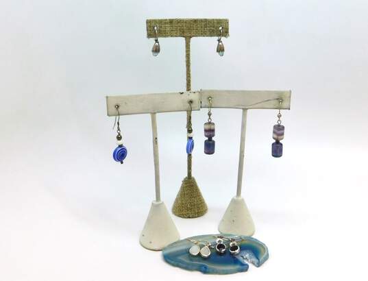 Artisan 925 Aqua, Fluorite, M Of Pearl & Glass Dangle Earrings 16.9g image number 1
