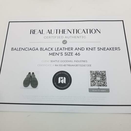 AUTHENTICATED Balenciaga Black Leather and Knit Sneakers Mens Size 46 image number 6