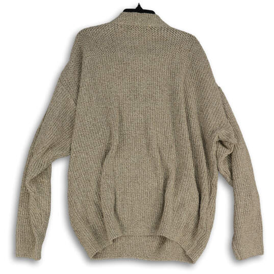 Mens Beige Chunky Knit Long Sleeve Henley Neck Pullover Sweater Size XL image number 2