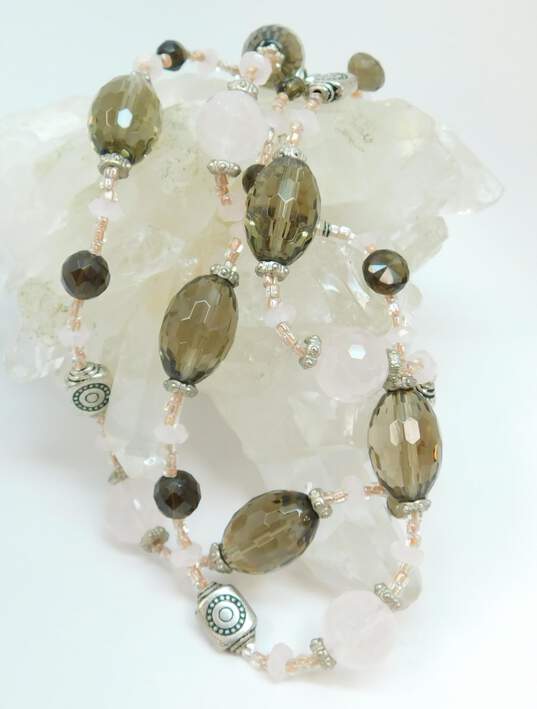 Peggy Goodman 925 Rose & Smoky Quartz & Stamped & Granulated Beaded Necklace 72g image number 4
