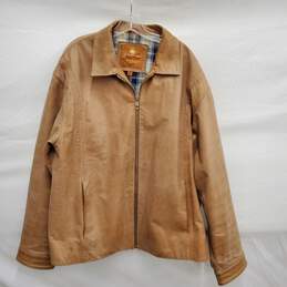 The Territory Ahead Leather MN's Genuine Leather & Plaid Lining Beige Bomber Jacket Size XL