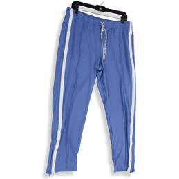 Womens Blue Elastic Waist Pockets Straight Leg Track Pants Size Large