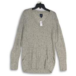 NWT GAP Womens Gray Knitted V-Neck Long Sleeve Pullover Sweater Size M