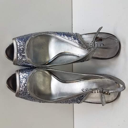 Guess Silver Sparkle Open Toe Heels Women's Size 7M image number 6