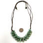 Designer Fossil Brown Leather Green Stones Adjustable Beaded Necklace image number 2