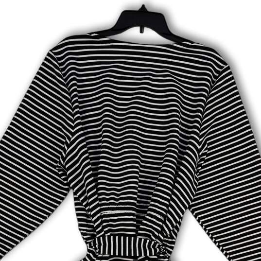 Womens Black Striped 3/4 Sleeve Asymmetrical Hem A-Line Dess Size 26/28 image number 4