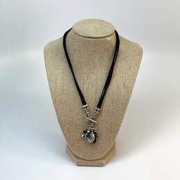 Designer Brighton Silver-Tone Multi Strand Black Cord With Toggle Charm Necklace