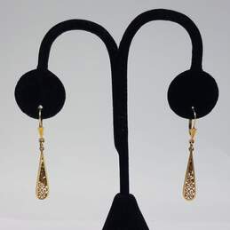 14k Gold Filigree Dangle Lever Back Earring 2.7g