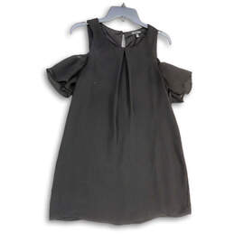 Womens Black Round Neck Cold Shoulder Sleeve Short Shift Dress Size Medium