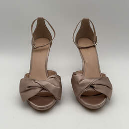 Womens Bridal Bow Brown Leather Open Toe Stiletto Pump Heels Size 10.5 B alternative image