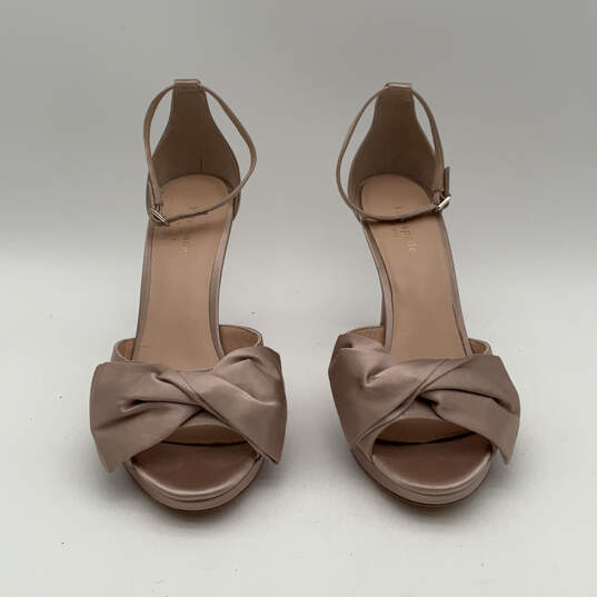 Womens Bridal Bow Brown Leather Open Toe Stiletto Pump Heels Size 10.5 B image number 2