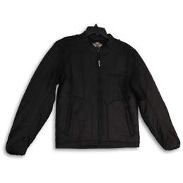 Womens Black Long Sleeve Welt Pocket Full-Zip Puffer Jacket Size Large