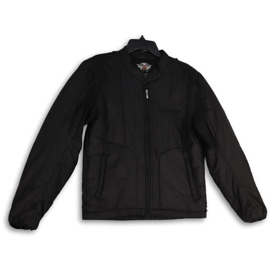 Womens Black Long Sleeve Welt Pocket Full-Zip Puffer Jacket Size Large image number 1