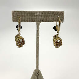 Designer Betsey Johnson Gold-Tone Rhinestone Skull Clip-On Drop Earrings alternative image
