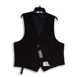 NWT Mens Black Blue Check V-Neck Welt Pocket Button Front Suit Vest XL