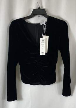 NWT Veronica Beard Womens Black Rushed Long Sleeve V-Neck Blouse Top Size 0