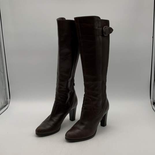 Emporio Armani Womens Brown Leather Almond Toe Knee High Riding Boots Size 38.5 image number 4