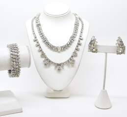 Vintage Icy Rhinestone Necklaces Bracelet & Clip On Earrings 91.0g