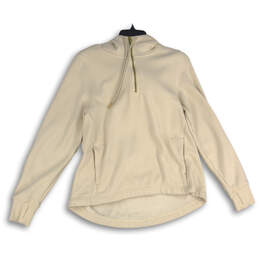 Womens White Fleece Long Sleeve Activewear 1/4 Zip Pullover Hoodie Size S/P