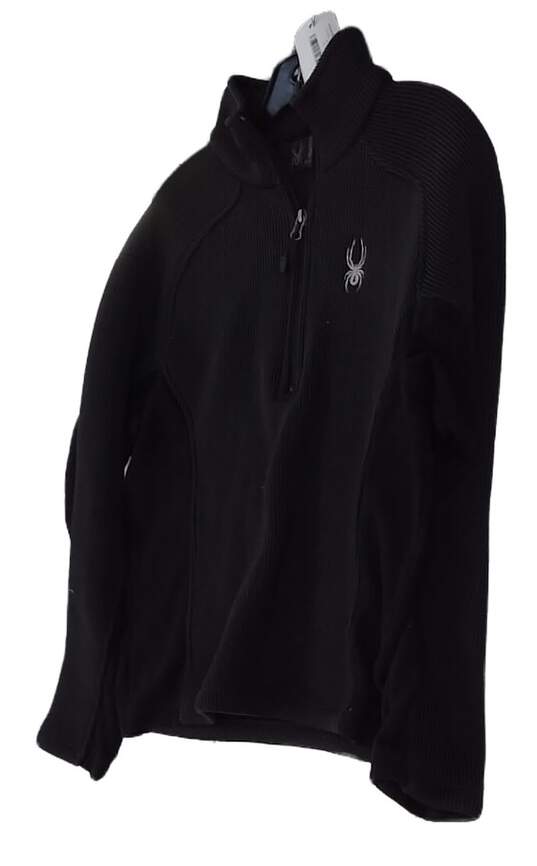 Mens Black Long Sleeve Collared Lined 1/4 Zip Fleece Jacket Size Small image number 1