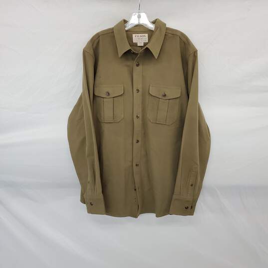 Filson Olive Green Cotton Button Up Shirt MN Size L image number 1