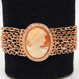 Amedeo Rose Goldtone Carved Shell Cameo Crystal Multi Chain Bracelet 38.3g