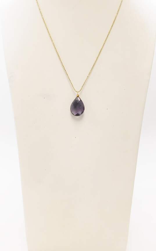 925 Vermeil Onyx Purple Crystal Lotus Flower Necklaces & Bracelet 73.1g image number 4