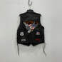 Mens Black Leather Patches Sleeveless Pockets Button Front Biker Vest Sz M image number 2