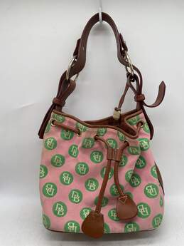 Womens Pink Green Monogram Pockets Drawstring Bucket Handbag W-0532027-E