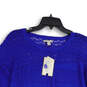 NWT Womens Blue Open Knit Patchwork 3/4 Sleeve Pullover Sweater Size XL image number 3