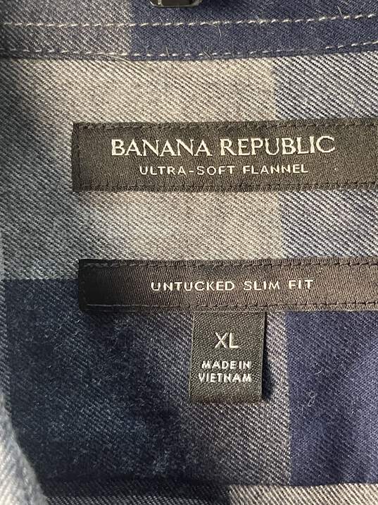 Banana Republic Mens Blue and Gray Flannel Shirt Size XL image number 3