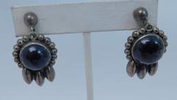 Vintage Taxco & Artisan 925 Sterling Silver Screw-Back Onyx & Faux Jade Earrings 34.7g alternative image